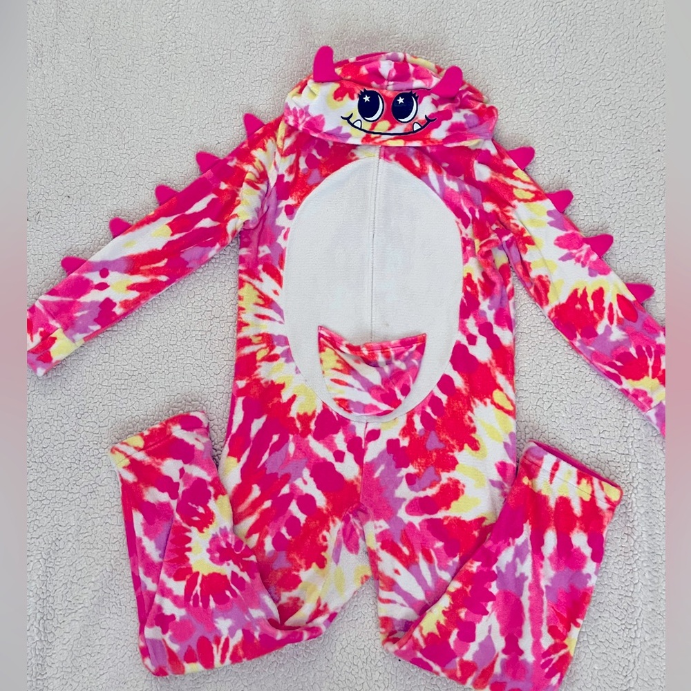 Girl’s neon pink tie dye monster onesie
